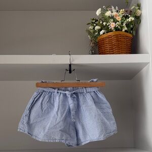 H&M Light Blue and White Pinstriped High-Waist Shorts with Tie